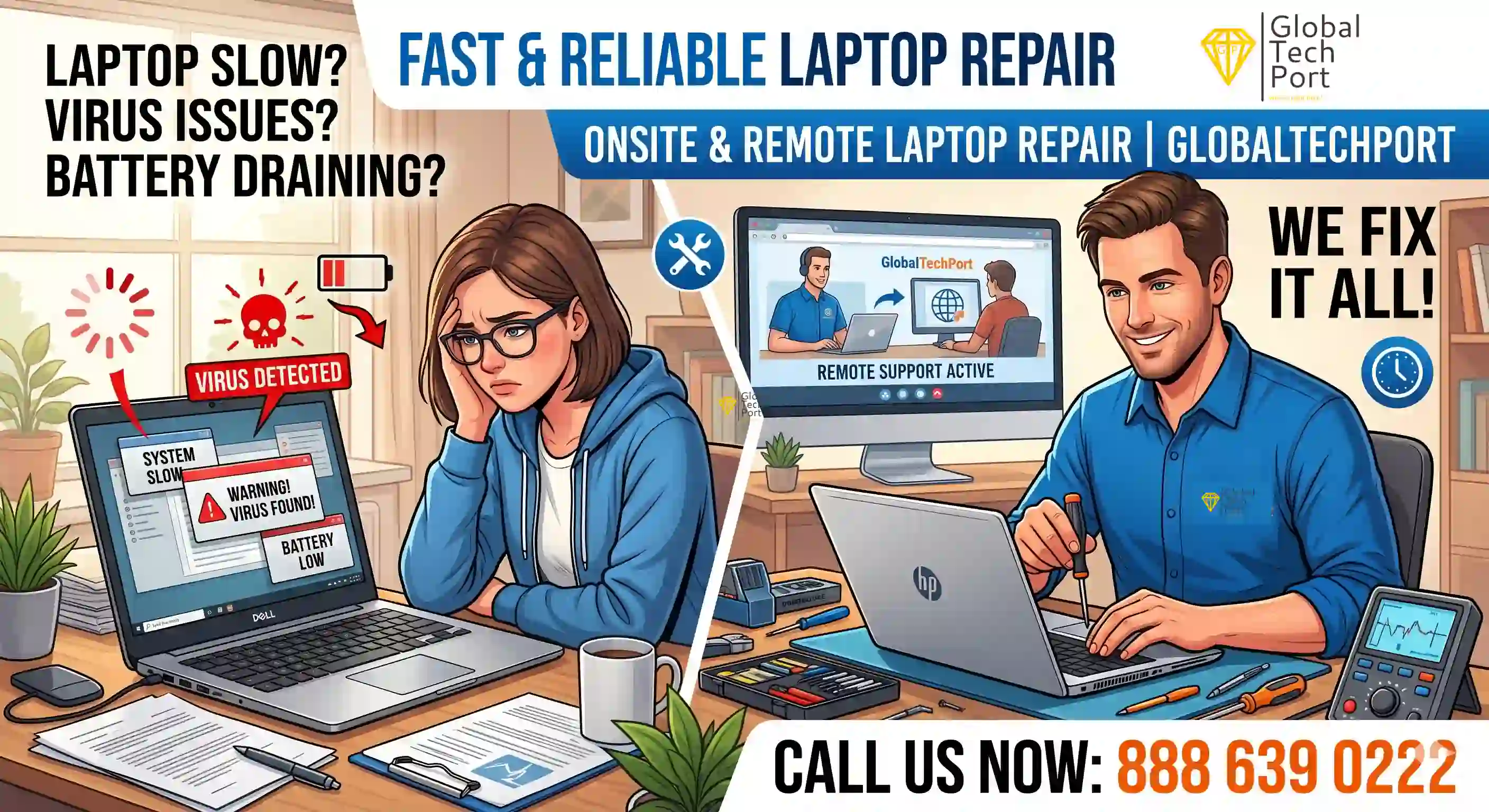 Laptop repair service in Dallas TX for slow and damaged laptops