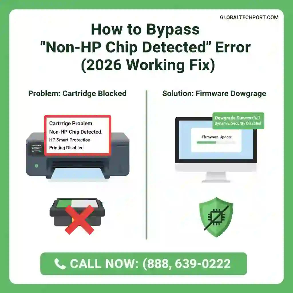 How to bypass HP Non-HP Chip Detected error with firmware downgrade