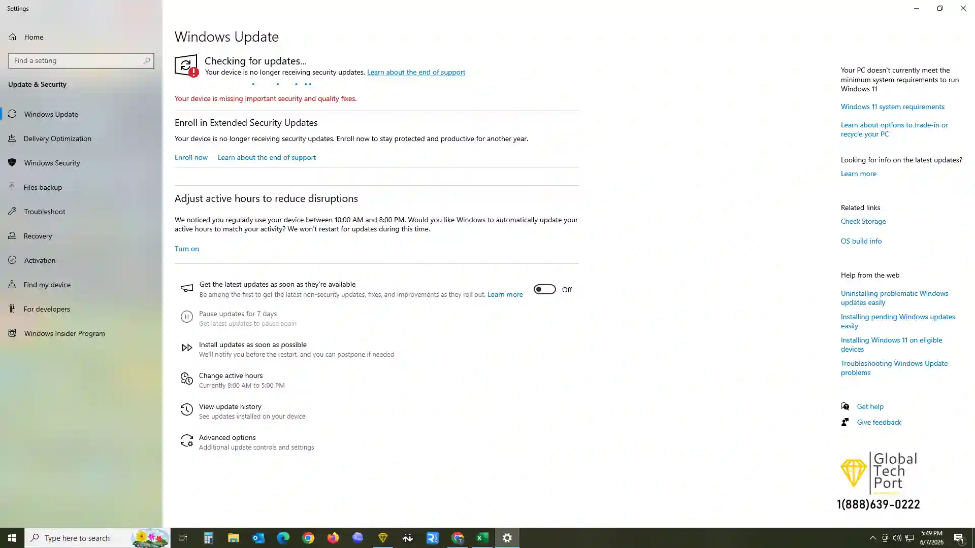 Check for Windows Updates to Improve Performance Windows Update settings screen showing Check for Updates option in Windows 10